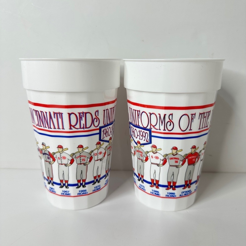 2 Vtg 1993 Cincinnati Reds Uniforms‎ of the Past Commemorative Cups Gameday MLB